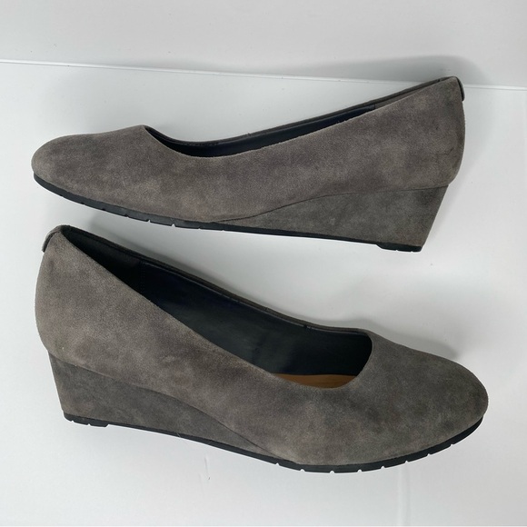 CLARKS NORDSTROM 7 Vendra Bloom Grey Suede Wedge Shoes - Picture 7 of 13
